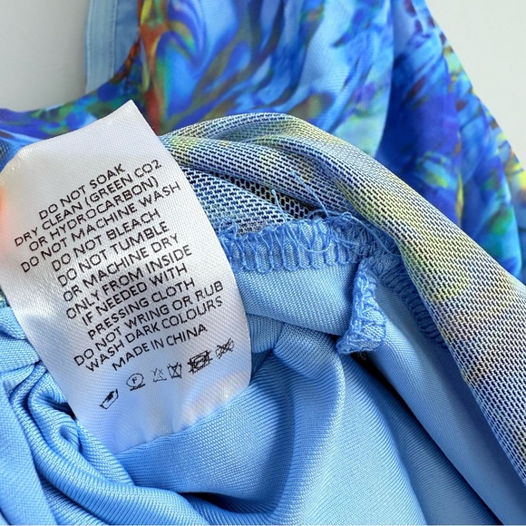 NWT OUTCAST CLOTHING KATIE STRAPLESS MINI DRESS AZURE FEATHER L Mesh Ruffle Y2K - Picture 11 of 15